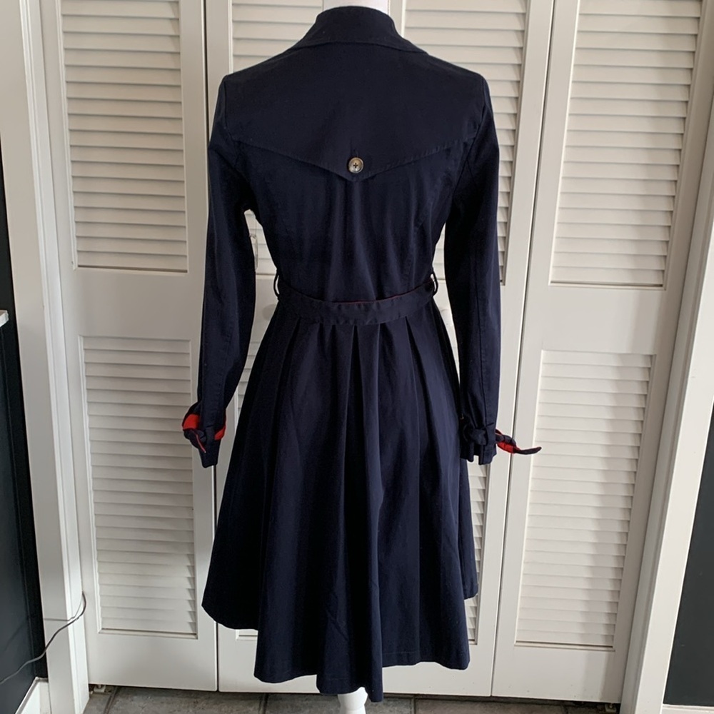 Modcloth Women's Classic Imagination Trench Coat Swing Navy Blue Red NWT Size M - Picture 8 of 16